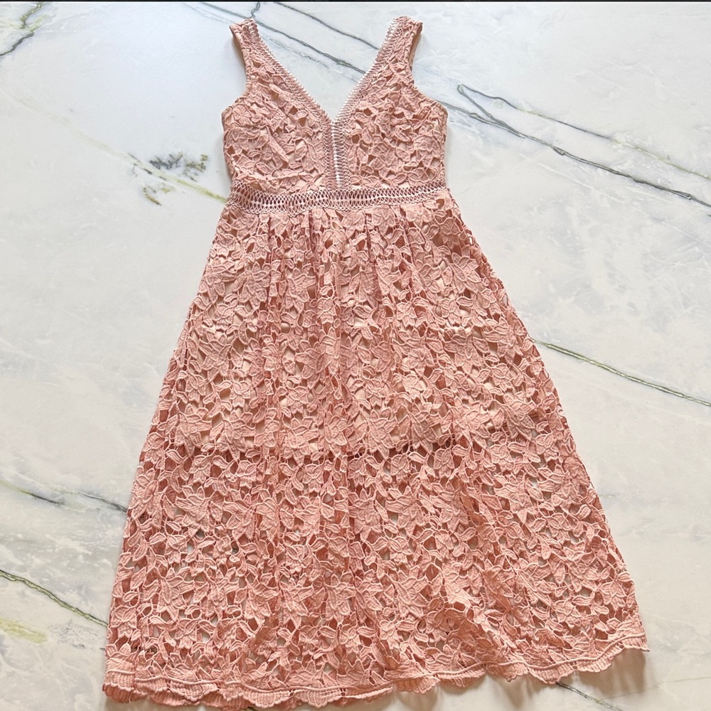 Blush Pink Lace Detail Dress - Size Small